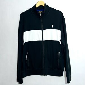 Polo Ralph Lauren mens XL black white full zip cotton performance jacket sweater